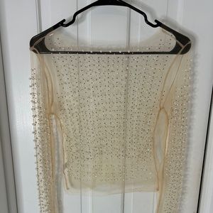 Nude Mesh Pearl Top